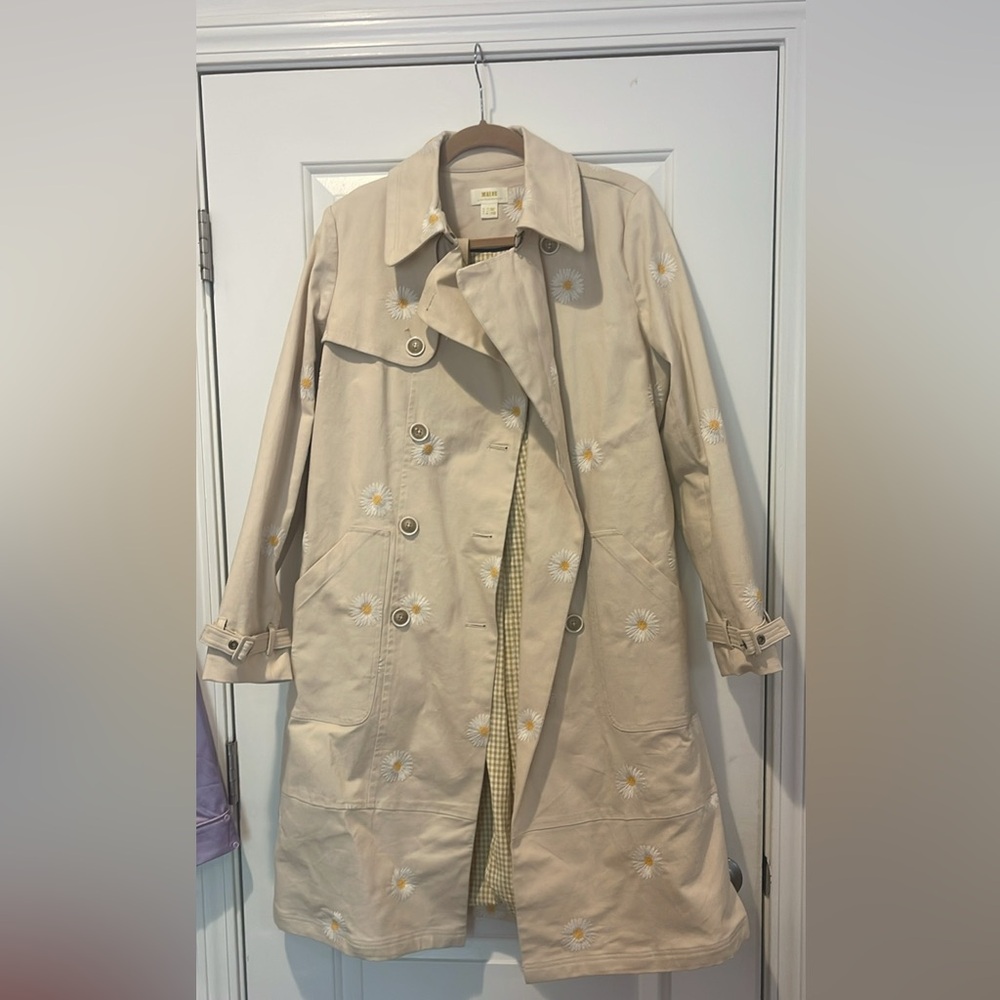 Maeve Cream Trench Coat with Daisy Embroidery